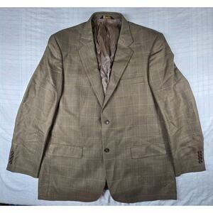 Joseph & Feiss Gold Men Blazer Brown Windowpane Sport Coat Jacket 100% Wool 46L